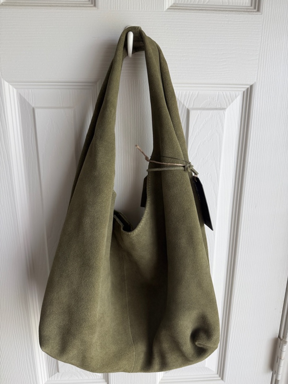 Olive Suede Hobo Bag with Wide Shoulder Strap - Picture 2 of 4
